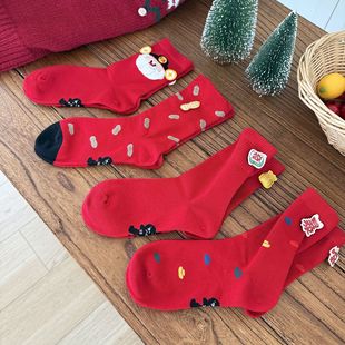新年发财暴富AB款 配饰袜子女纯棉财神平安好事花生红色好运堆堆袜