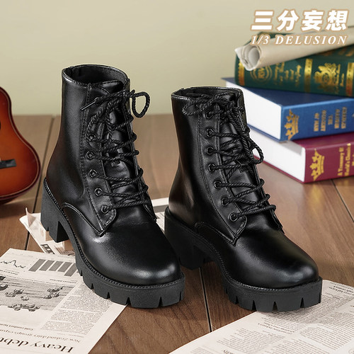 三分妄想cos鞋短靴万用马丁靴增高鞋中帮英伦风黑色cosplay道具鞋