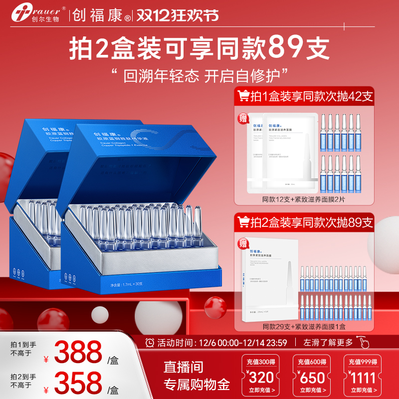 创福康胶原蓝铜胜肽次抛精华液补水保湿屏障修护紧致淡纹抗初老