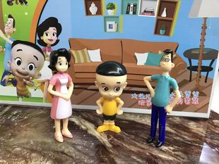 抖音同款 大头儿子小头爸爸围裙妈妈一家三口卡通塑料玩具网红玩具