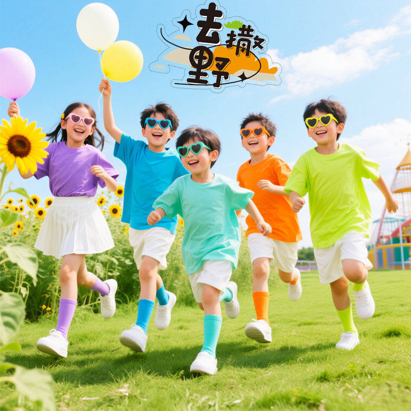 儿童糖果色t恤女幼儿园亲子装彩色小学生毕业照班服短袖表演服