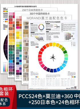 PCCS色卡24色相环颜色彩搭配莫兰迪色卡纸海报cmyk色卡本展示册日本中式国际传统色系rgb色轮印刷油漆调色卡