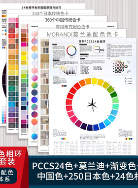 24色相环原理与技巧颜色彩搭配莫兰迪色卡纸海报cmyk色卡本展示册中式国际颜pccs色系色轮印刷油漆调色卡样本
