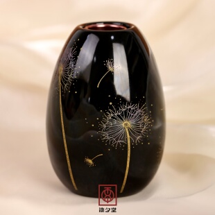 漆夕堂非遗物质手工工艺戗金款花瓶漆器摆件装饰花卉纹样工艺礼品