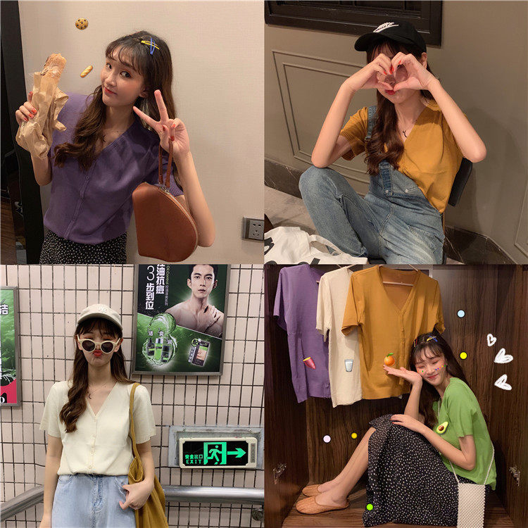 夏季韩版慵懒风简约短袖针织衫女装开衫外套薄款2019新款学生上衣|msdalam kategori Butik wanita / wanita, sweater bulu - dari Buy2taobao.com untuk memberikan perkhidmatan ejen Taobao profesional membeli