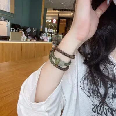 富贵手链奇楠沉香玉佛珠转运珠女念珠手串天然和田碧玉搭晴水显白
