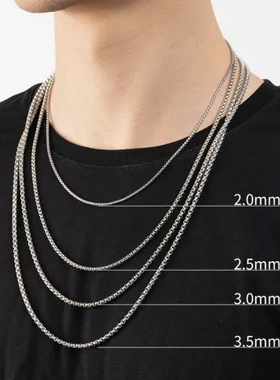 环环相扣嘻哈跨境钛钢配链项链不锈钢链子方珍珠链男士潮配饰饰品