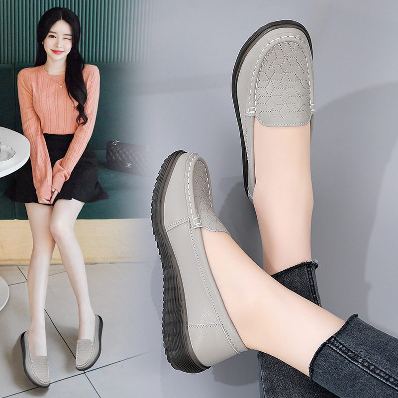 妈妈鞋春秋新款牛筋软底皮鞋真皮女鞋子中老年舒适平底单鞋豆豆鞋,女鞋,时尚休闲鞋,淘宝优惠券,粉丝福利购,淘宝优惠卷