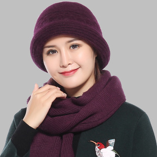 冬季帽子女兔毛羊毛针织帽妈妈婆婆毛线帽加绒保暖盆帽女防寒防风