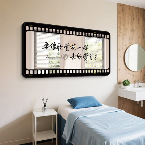 美容院背景墙创意胶卷镜面挂画医美形象墙装饰画高端会所镜子壁画