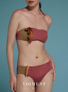 「暮色比基尼套装」VOIMENT吾们显白度假挂脖泳衣性感海边撞色NIA