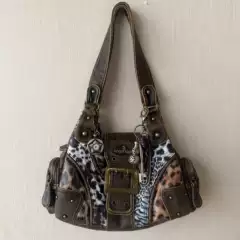 Sanwai Angel's Kiss Original Retro Vintage Distressed Leopard Print Patchwork Hot Girl Pillow Shoulder Crossbody Bag