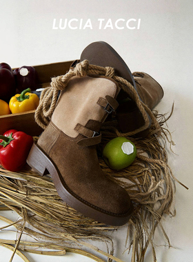 LUCIA TACCI原创设计师｜25秋冬新品复古蜡感牛反绒骑士中跟短靴