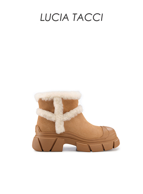 LUCIA TACCI原创设计师｜秋冬经典牛皮拼羊毛厚底增高雪地靴女