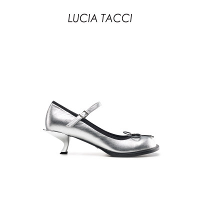 LUCIA TACCI董洁/周洁琼同款｜24春夏牛皮圆头金属猫跟芭蕾舞鞋