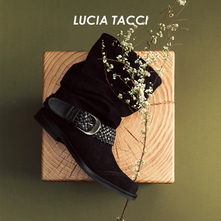 【明星同款】LUCIA TACCI26秋冬新品宽筒皱褶堆堆靴厚底短靴女