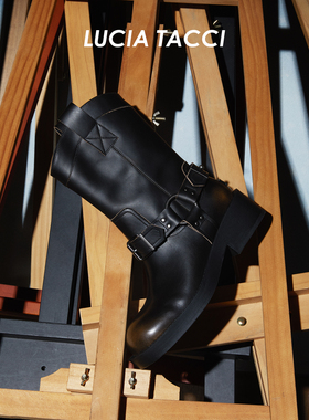LUCIA TACCI原创设计师｜秋冬牛皮搭扣复古厚底骑士风短靴女