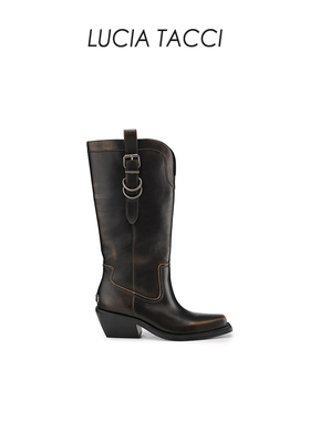 LUCIA TACCI原创设计师｜秋冬经典牛皮宽筒复古西部厚底牛仔长靴