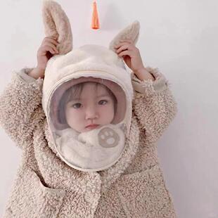 儿童帽子秋冬防风面罩男女童护耳一体套头帽挡风加厚保暖宝宝围巾