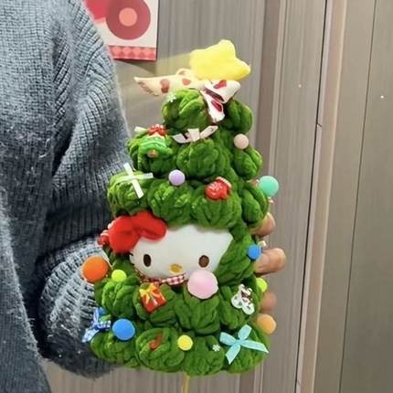 diy毛线编织HelloKitty包挂件圣诞节圣诞树头套可爱圣诞kitty礼物