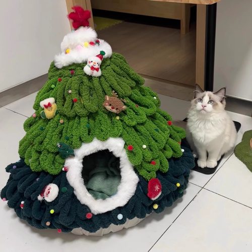 圣诞树猫窝狗窝手工diy材料包冬天保暖宠物窝圣诞节宠物装饰品
