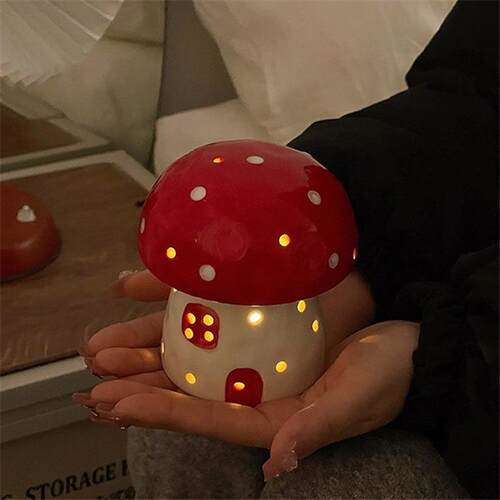 '童话中的小蘑菇'蘑菇小夜灯陶瓷氛围灯氛围摆件生日礼物情人节