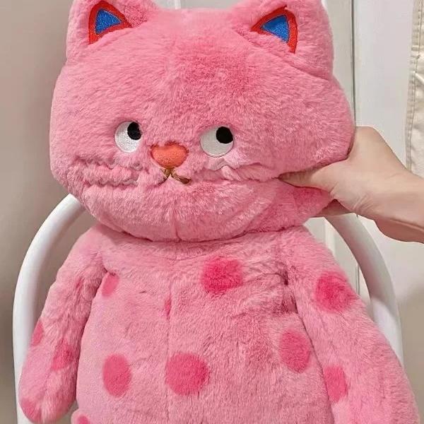 可爱粉色波点猫公仔毛绒玩具
