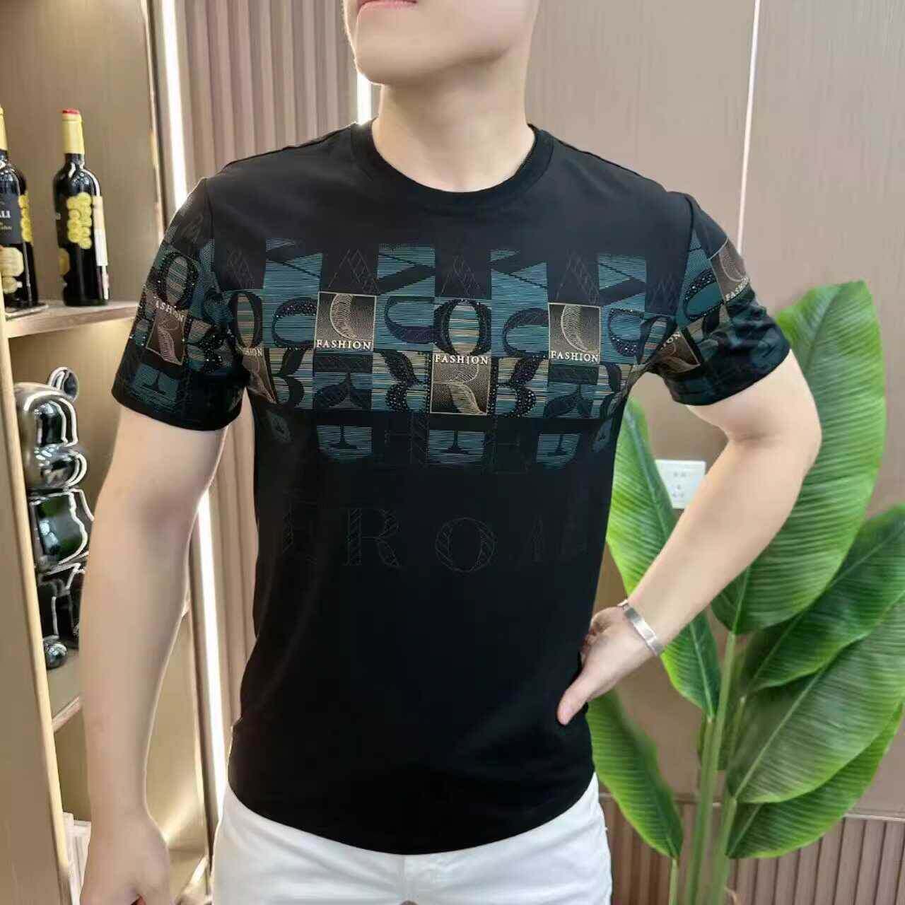 欧洲站短袖t恤男士夏季新款圆领修身时尚休闲帅气印花百搭体恤衫