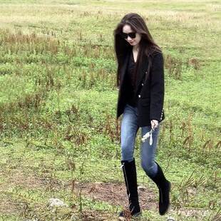 欧洲站2024秋季新款女装韩系高级感小个子短款黑色西装小香风外套