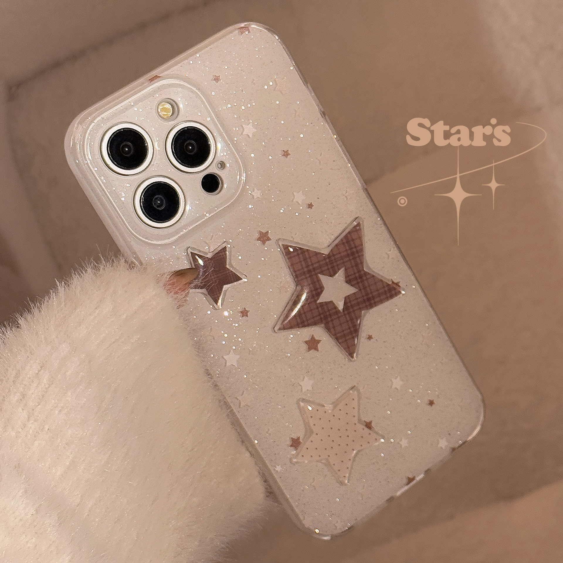 立体棕格纹星星16适用苹