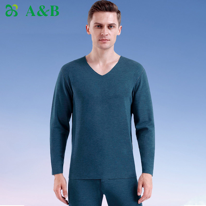 ab内衣男士保暖套装德绒蚕丝双面无痕V领打底秋衣秋裤R933