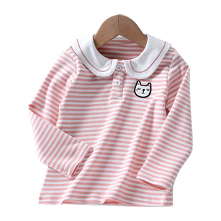 女童打底衫纯棉秋装韩范中大童长袖翻领春秋儿童POLO衫白衬衫上衣