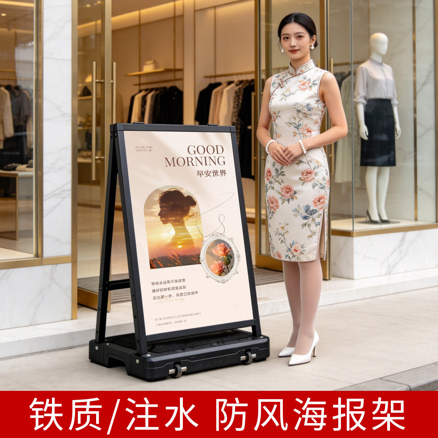 招工广告牌户外防风注水立式kt板海报架手提双面展架展示架子招聘