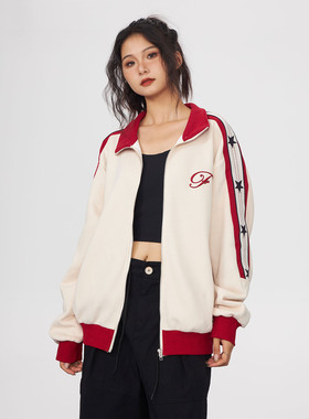 KYNOS 美式复古撞色刺绣夹克外套情侣秋冬运动宽松休闲百搭上衣潮