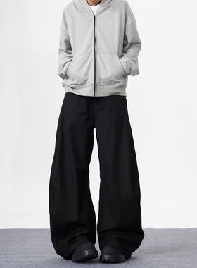 KYNOS 美式复古垂坠通勤黑色弯刀西裤男女宽松复古阔腿休闲长裤潮