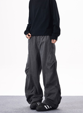 KYNOS 美式街头复古解构设计感大口袋工装裤男女宽松褶皱休闲长裤