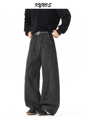 KYNOS 美式复古简约水洗解构弯刀工装裤男女宽松百搭休闲阔腿长裤