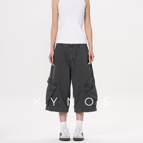 KYNOS 美式高街复古工装大口袋七分裤男女宽松百搭休闲阔腿短裤夏