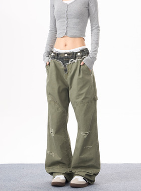 KYNOS 美式高街破洞工装牛仔裤情侣设计感直筒垂感伐木休闲长裤潮