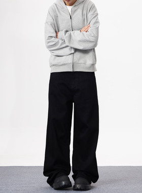 KYNOS 美式复古水洗黑色牛仔裤男女宽松纯色高街阔腿垂感休闲长裤