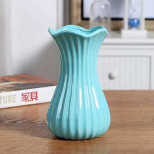 装 小清新瓶白瓷器简约干花摆件蓝色餐桌复古欧式 饰客厅陶瓷插花瓶