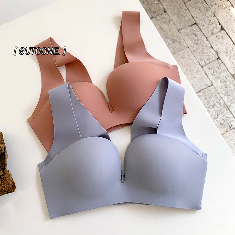 无痕内衣女夏小胸聚拢光面无钢圈调整型收副乳背心式宽肩带文胸罩