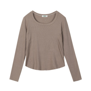 打底衫 长袖 女圆领内搭白色t恤春秋冬鱼骨设计感 正肩修身 2025新款