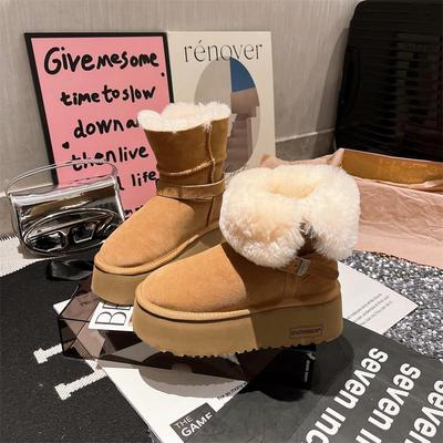 厚底骑士雪地棉靴女毛毛鞋