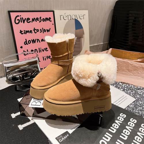 厚底骑士雪地棉靴女毛毛鞋