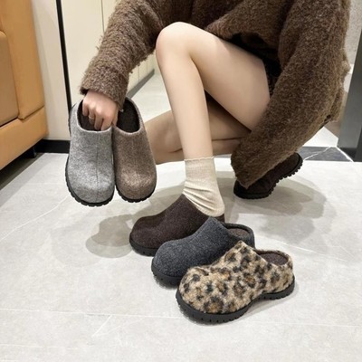 内增高加绒厚底半拖鞋女勃肯鞋