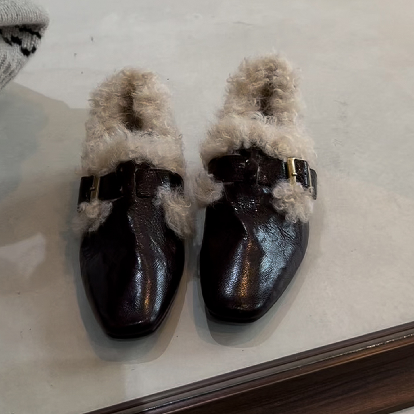 粗跟乐福单鞋女加绒毛毛鞋小皮鞋