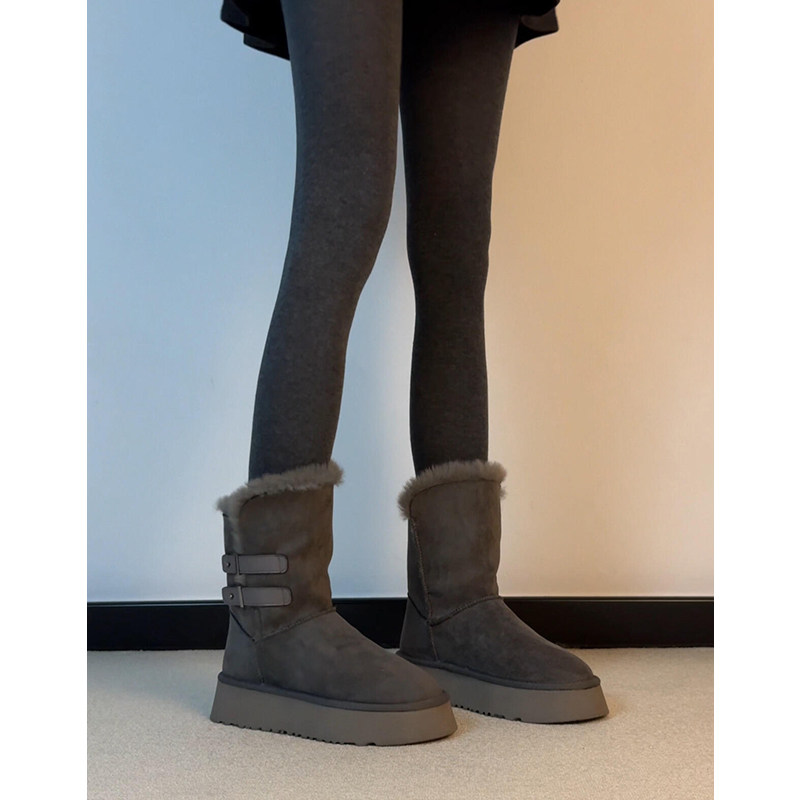 牛皮版~真皮厚底皮带扣皮毛一体雪地靴女加绒保暖毛毛鞋短靴棉靴,女鞋,时尚雪地靴,淘宝优惠券,粉丝福利购,淘宝优惠卷