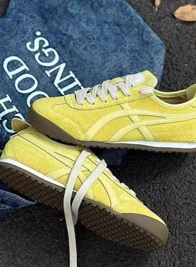 真皮软底黄色阿甘鞋美式复古百搭银色德训鞋女2025新款运动休闲鞋