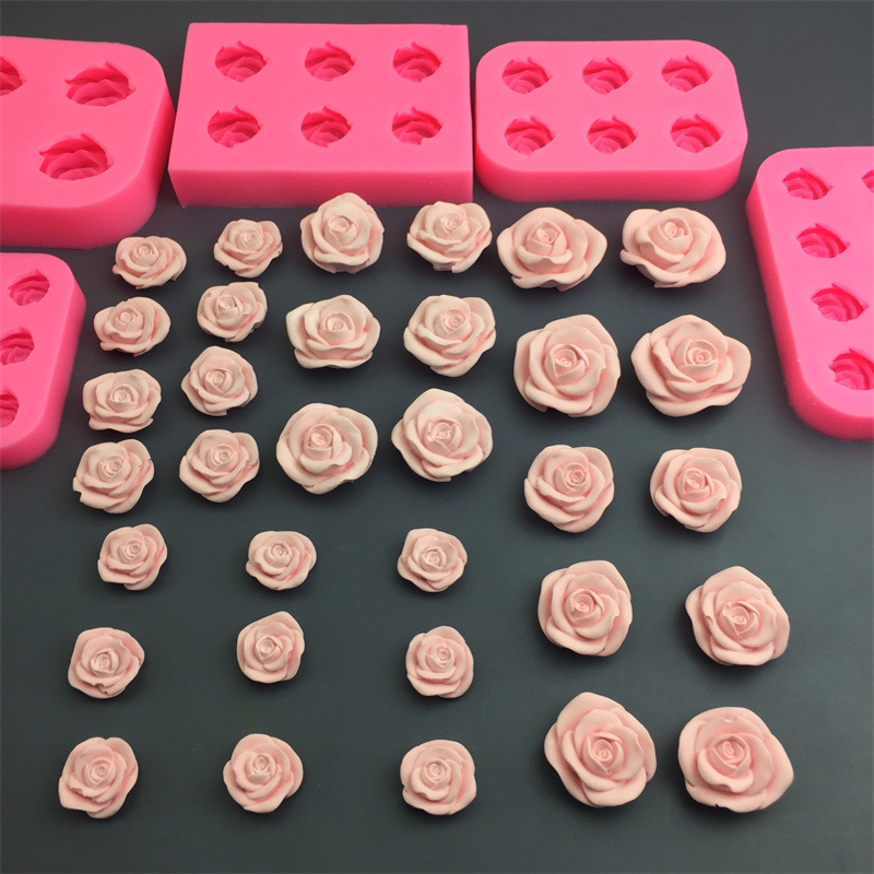 6朵玫瑰花造型硅胶模具花朵DIY手工烘焙翻糖蛋糕模滴胶石膏模具蛋
